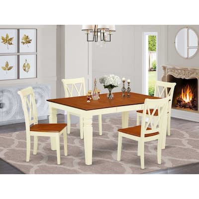 Medieval Dining Set 5Pc Table & Chairs - 42/60 Inch Rectangular Table with Leaf - Double X Back Design