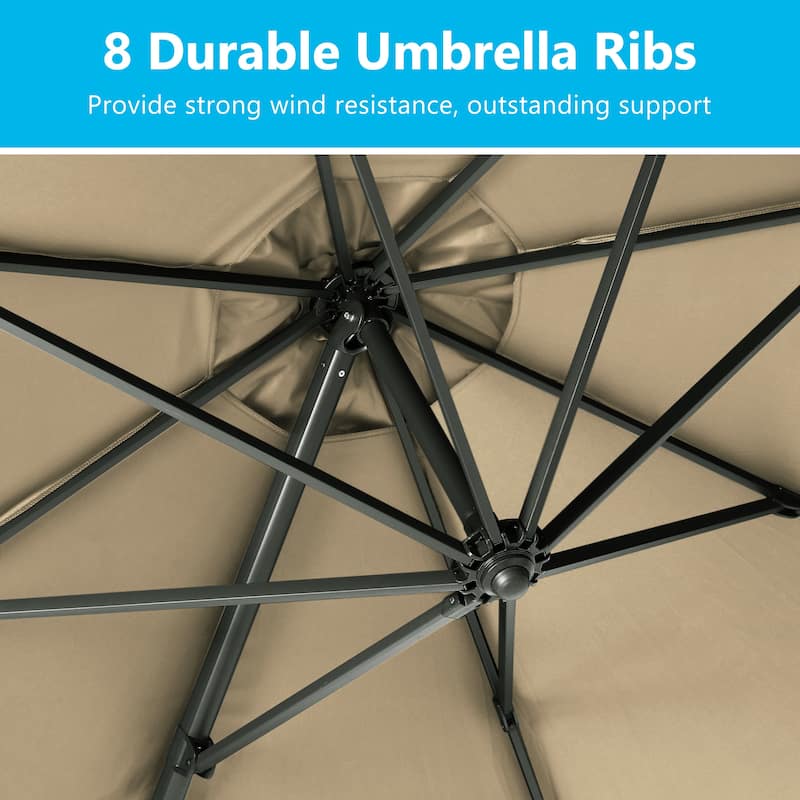 11 FT Cantilever Patio Umbrella, Round Outdoor Offset Umbrella with 360° Rotation & Tilt Adjustment without Base