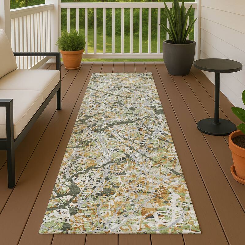 Machine Washable Indoor/ Outdoor Modern Splatter Chantille Rug - Olive - 2'3" x 7'6"