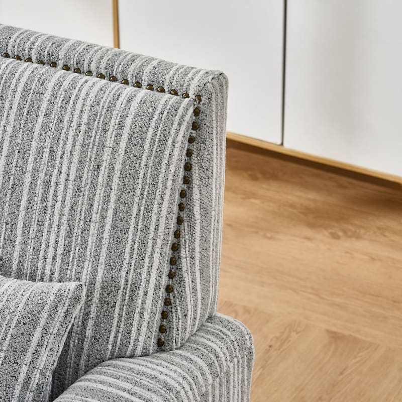 Modern Accent Chair with Arms,Comfy Upholstered Armchair for Living Room,Grey and White Striped Armchair with Nailhead Trim