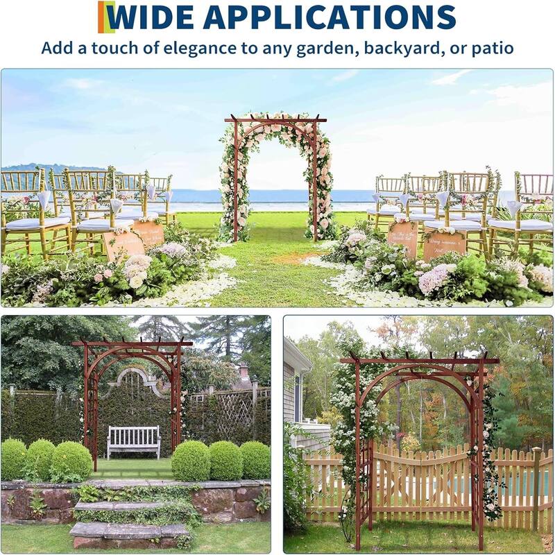 85-Inch Wood Garden Arbor with Pergola-Style Top Outdoor Trellis Arched and Flat Top Teak