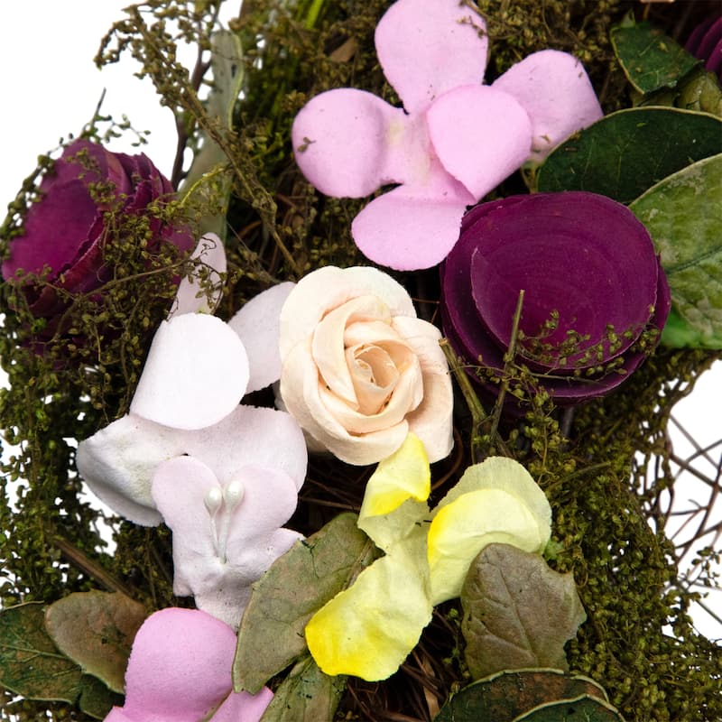 Purple Green Floral, Berries Twig Artificial Spring Floral Wreath, 14"