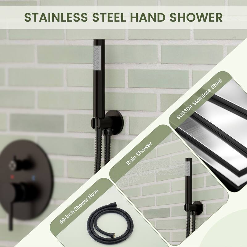 4-Spray Wall Mount 10 and 6 in. Dual Fixed and Handheld Shower Head with Tub Spout (Valve Included) - 10" x 10"