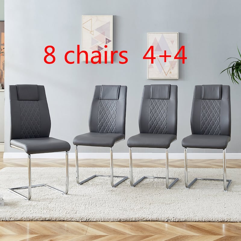 Modern 8 Piece PU Fabric Dining Chair Set with Cushions and Metal Legs for Kitchen Living Room Bedroom Dining Room