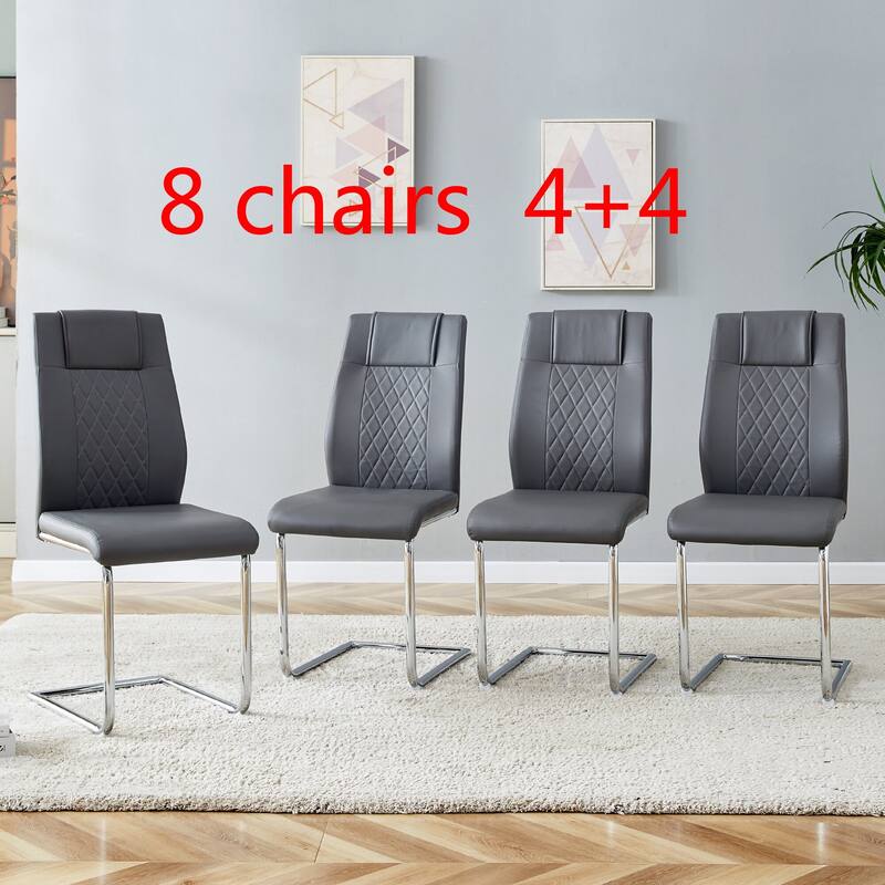 Modern Dining Chairs with Faux Leather Upholstered Seat and Metal Legs, for Kitchen, Living Room, Set of 8, Grey+PU