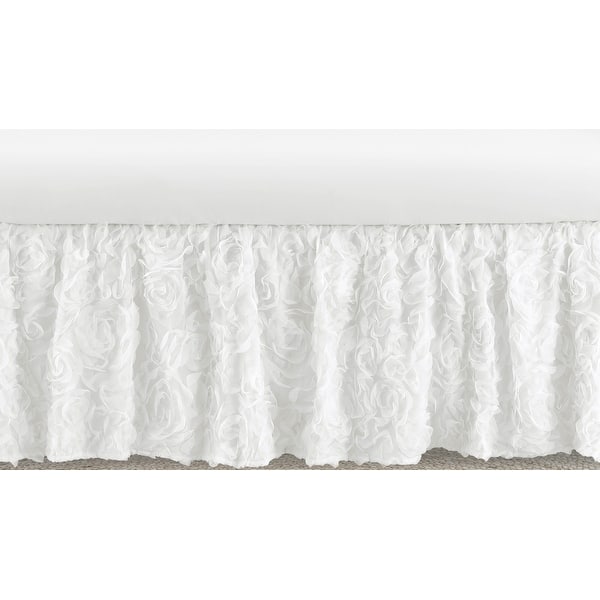 slide 2 of 2, White Floral Rose Girl Crib Bed Skirt - Solid Flower Luxurious Elegant Princess Vintage Boho Shabby Chic Luxury Glam Roses