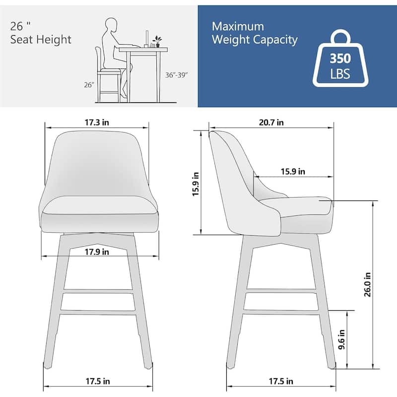 Swivel Bar Stools Set of 2, 30" Height Upholstered Barstools - Grey