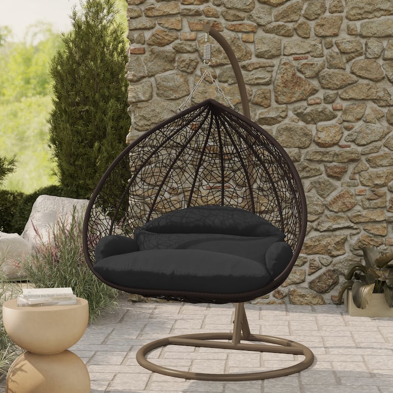 2-Person Egg Swing Chair in Brown Stainless Steel 2-Seater Porch Swing with Stand for Outdoor and Indoor - 77.95" Height