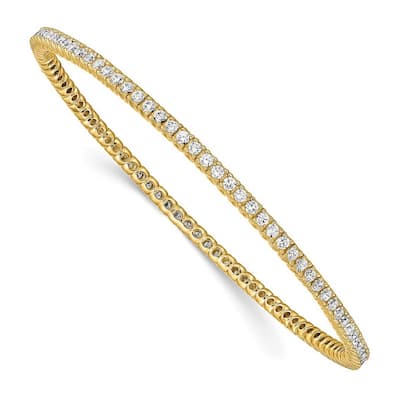 Curata 925 Sterling Silver Gold Plated 8" 2mm Cubic Zirconia Prong Slip On Line Bangle Bracelet