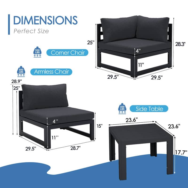 FINCATI Aluminum Outdoor Patio Furniture Conversation Sectional Sofa Set