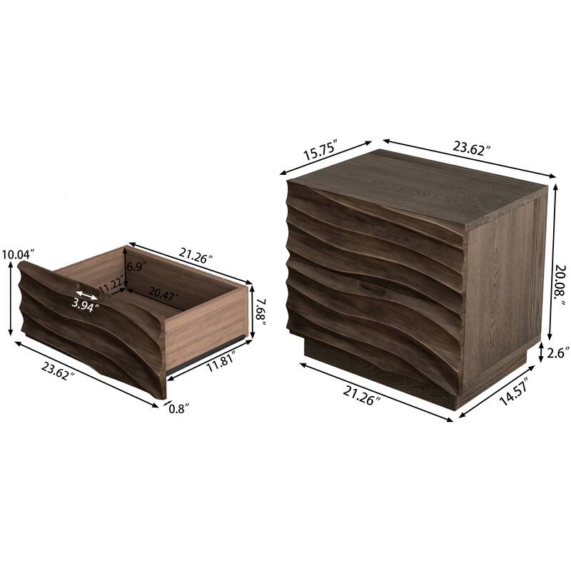 Solid Wood Nightstands, Bedside Table with 2 Drawers, No Handles, Sofa End Table for Living Room, Bedrooms