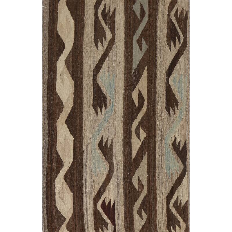 Striped Kilim Oriental Accent Rug Hand-Woven Wool Carpet - 3'0"x 5'0"