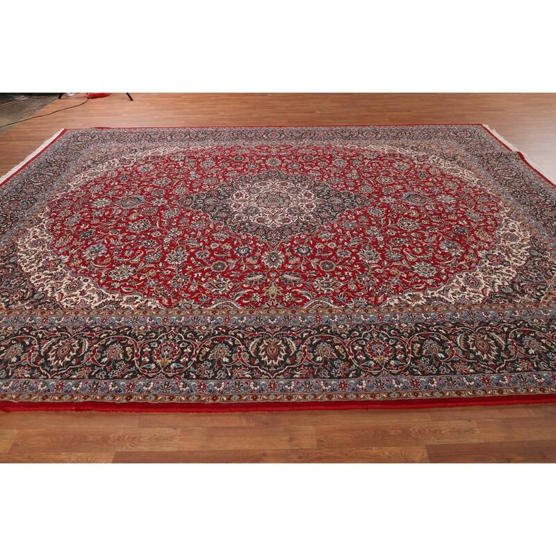 Red Traditional Kashan Turkish Rug Machine Made Oriental Carpet - 9'9" x 12'11"