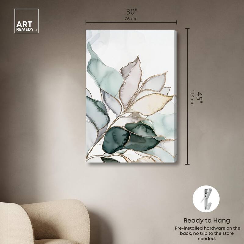Pastel Leaves with Gold I Canvas by Art Remedy, Gallery Wrapped