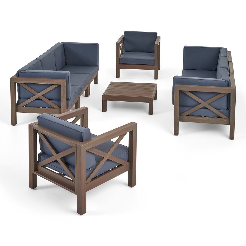 Brava Outdoor 8-seat Acacia Sofa and Club Chair Set by Christopher Knight Home