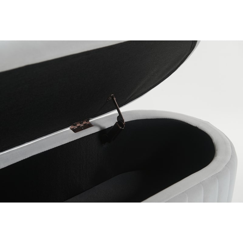 Oval Velvet Storage Bench with Metal Legs - Upholstered Bedroom Bench, Modern Storage Ottoman Bench for Living Room or Bedroom