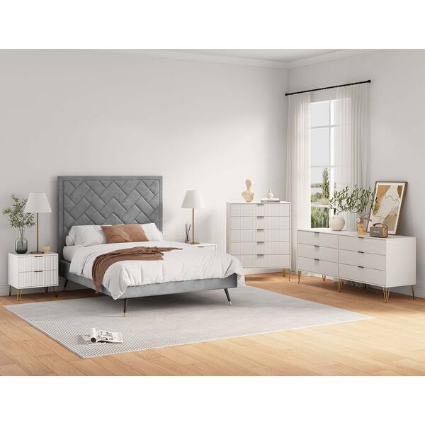 Manhattan Comfort3-Piece DUMBO Modern 5-Drawer Tall Dresser, DUMBO Modern 6-Drawer Double Low Dresser, and DUMBO Modern Nightstand 2.0 in Rustic Grey Manhattan Comfort3-Piece DUMBO Modern 5-Drawer Tall Dresser, DUMBO Modern 6-Drawer Double Low Dresser, and DUMBO Modern Nightstand 2.0 in Rustic Grey