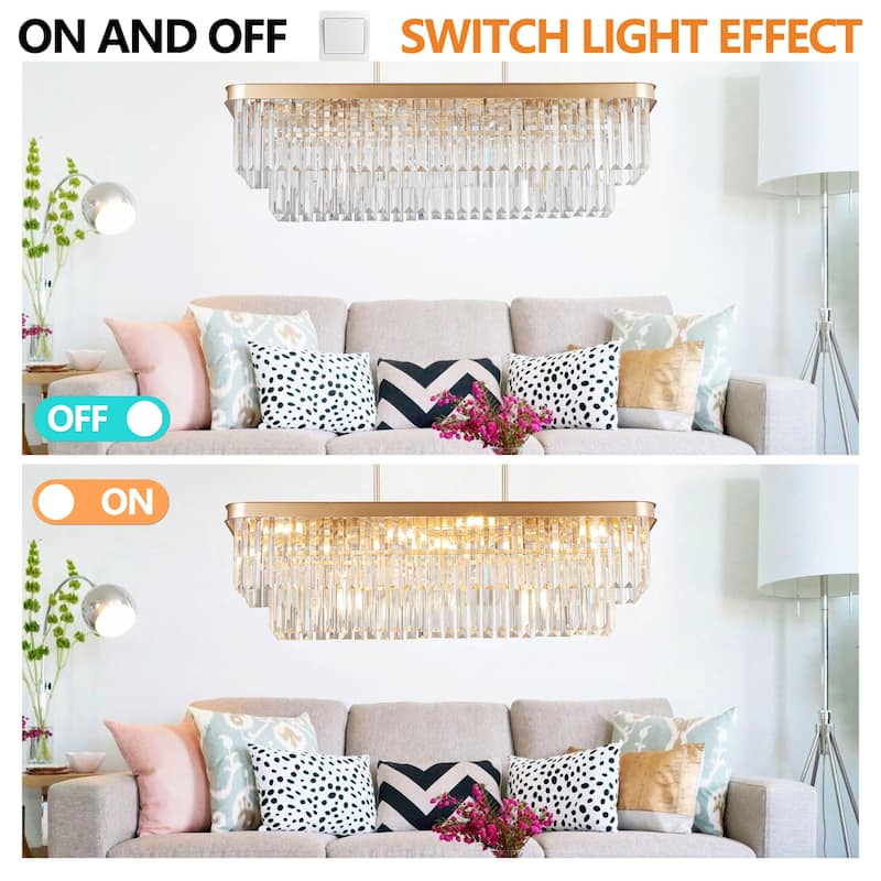Rectangular Crystal ChandelierCeiling Hanging Light for Kitchen Living Room
