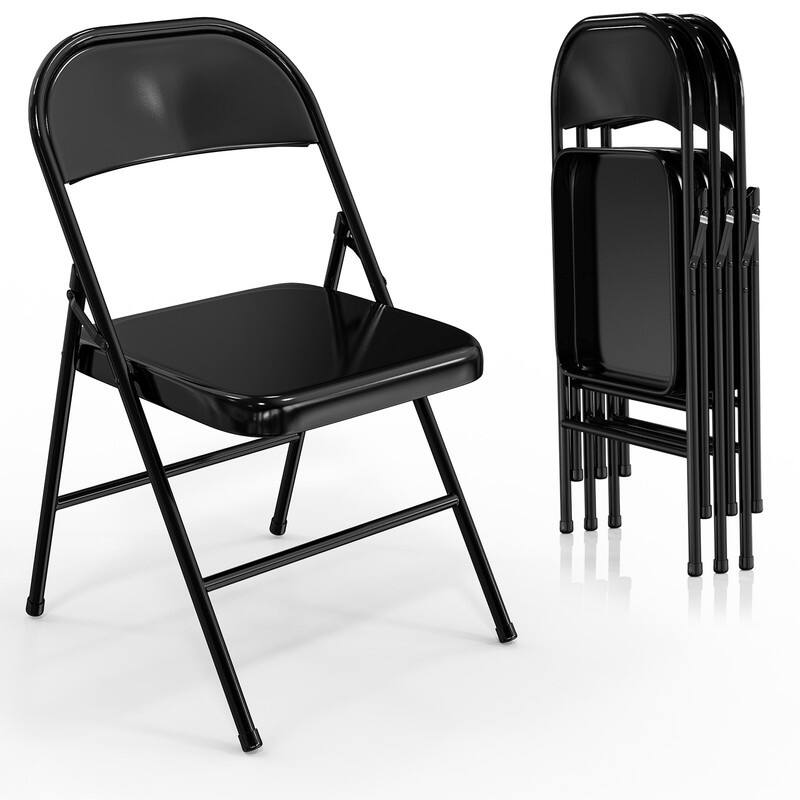 4PC Portable Stackable Stainless Steel Folding Chairs Capacity 350 LBS - Black
