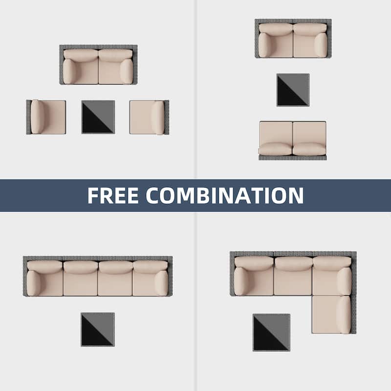 Outdoor 5-Piece Wicker Sectional Sofa Set with Table.