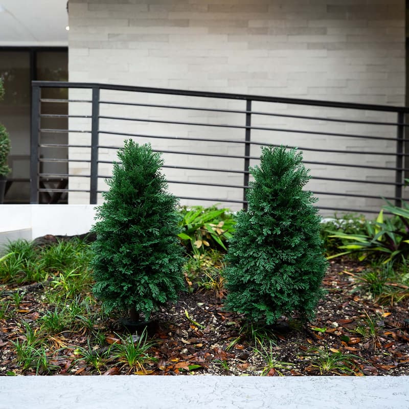 2.5' UV Resistant Artificial Cedar Plant with Stake - Set of 2 - Green