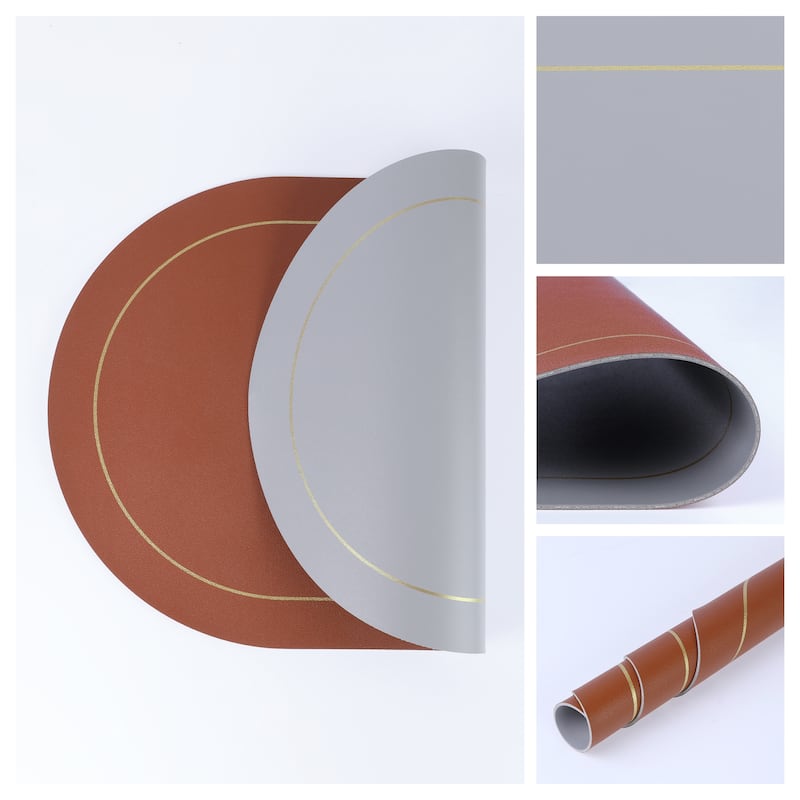 Set of 6 Faux Leather Placemats for Kitchen, Washable Table Placemats - 18*12in - Brown/Gray