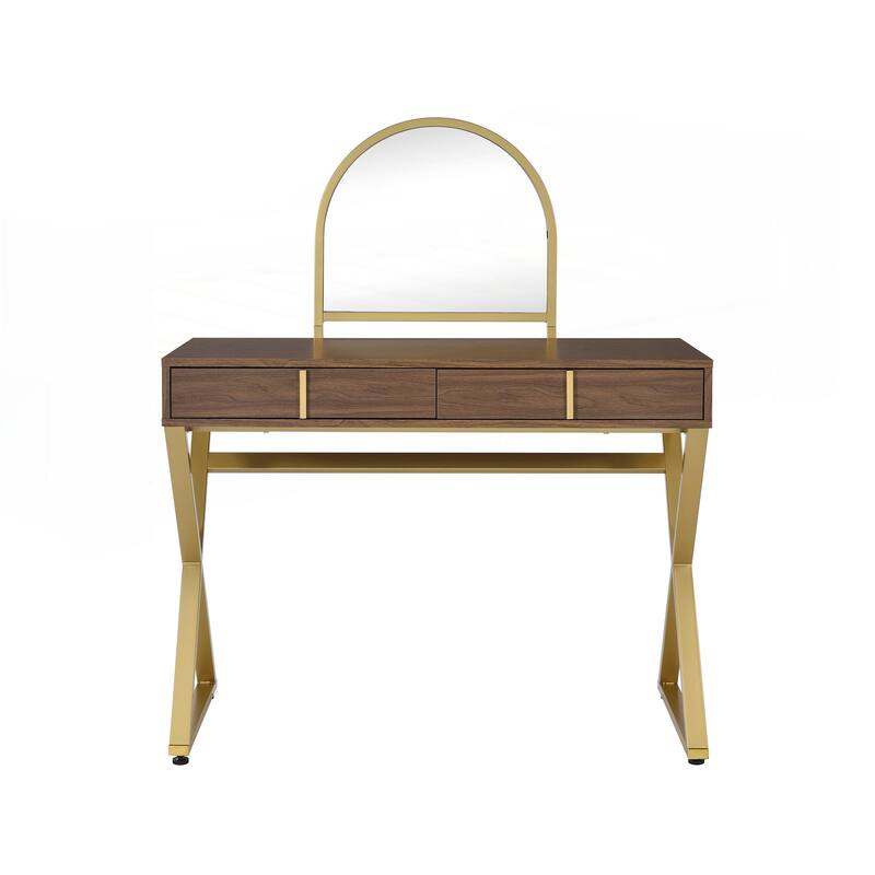 Coleen Walnut & Gold Finish Vanity Desk