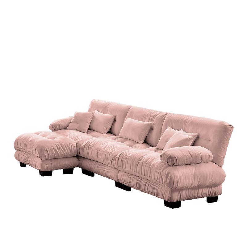 GDFStudio - Octavian Chenille 3-Seater Cloud Sofa with 1 Convertible Ottoman