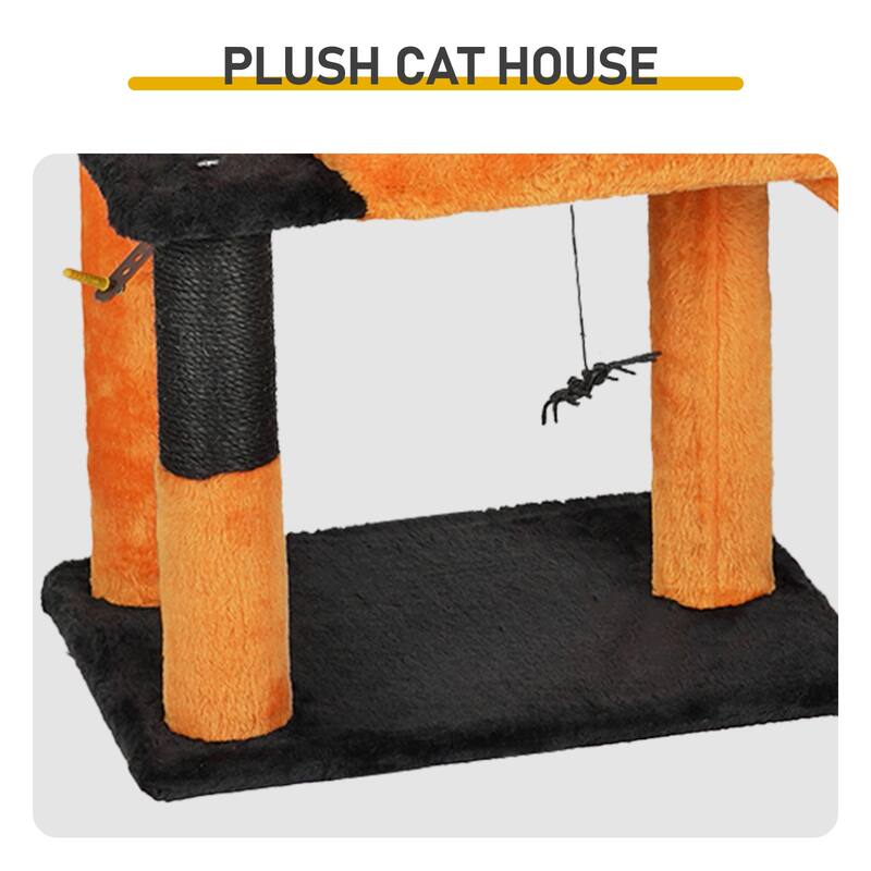 39" Halloween Cat Tree with Condo, Sisal Scratching Posts & Toys - 25.2" L × 12.0" W × 39.0" H