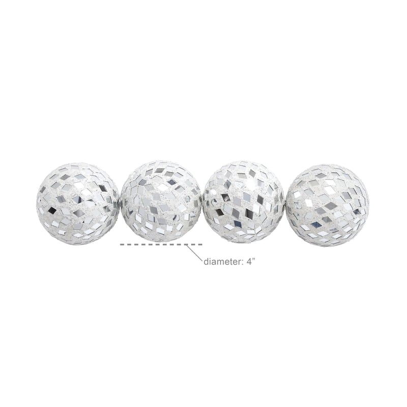 Glass Handmade Mosaic Decorative Orbs & Vase Filler - Set of 4 White or Gold - Roche River Decor