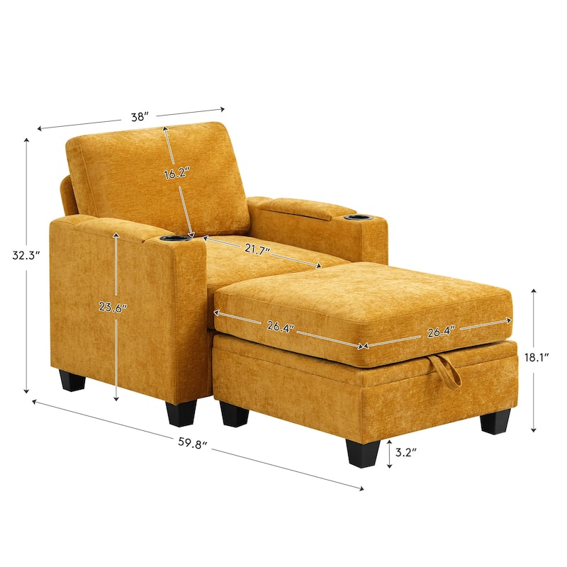 Chenille Sectional Sofa, Hidden Storage & Modular Design