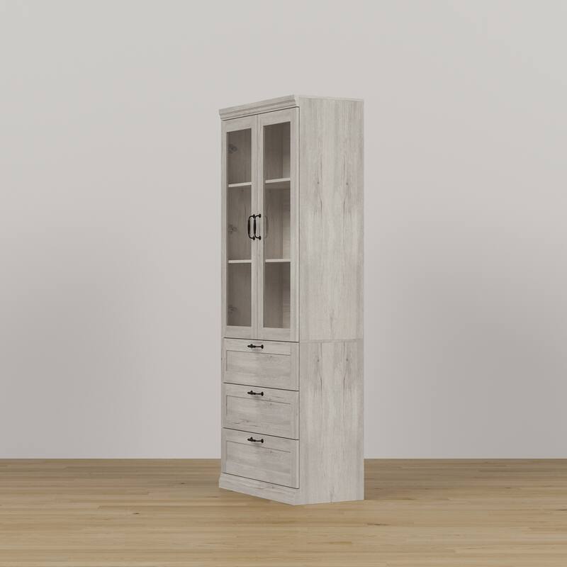 Bookcase Cabinet with Glass Doors and Drawers Multi-Purpose Storage Display Hutch for Living Room or Dining Room