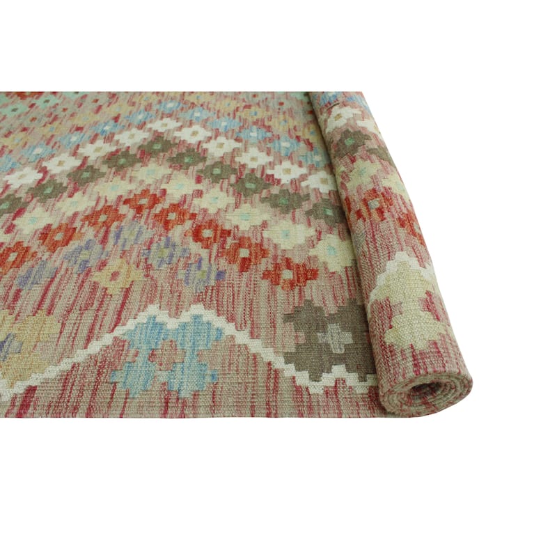 Sun Faded Flatweave Saul Brown/Red Rug - 6'7" x 9'7"