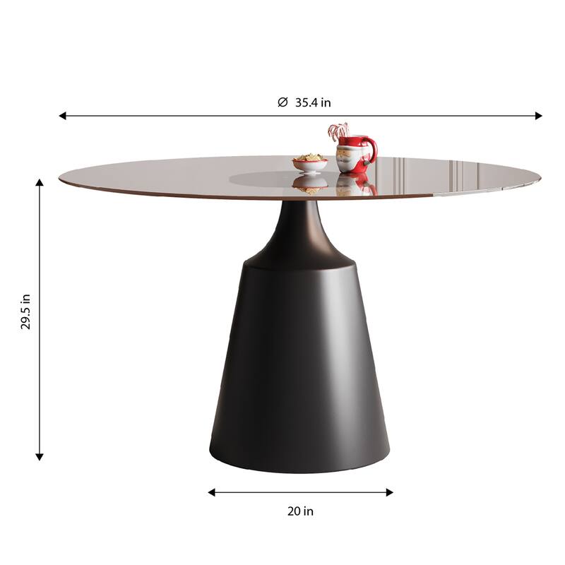 35" Modern Round Dining Table with Black Glass Top
