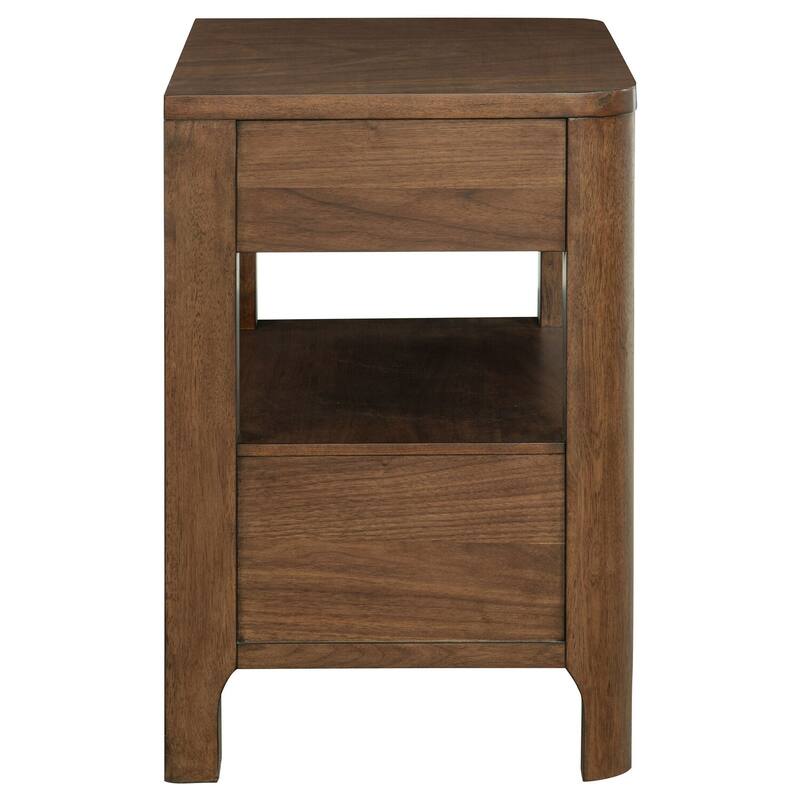Walnut 2-Drawer Nightstand with Open Shelf, Cedar Drawer, Felt Lining and Curved Fronts for Transitional Style