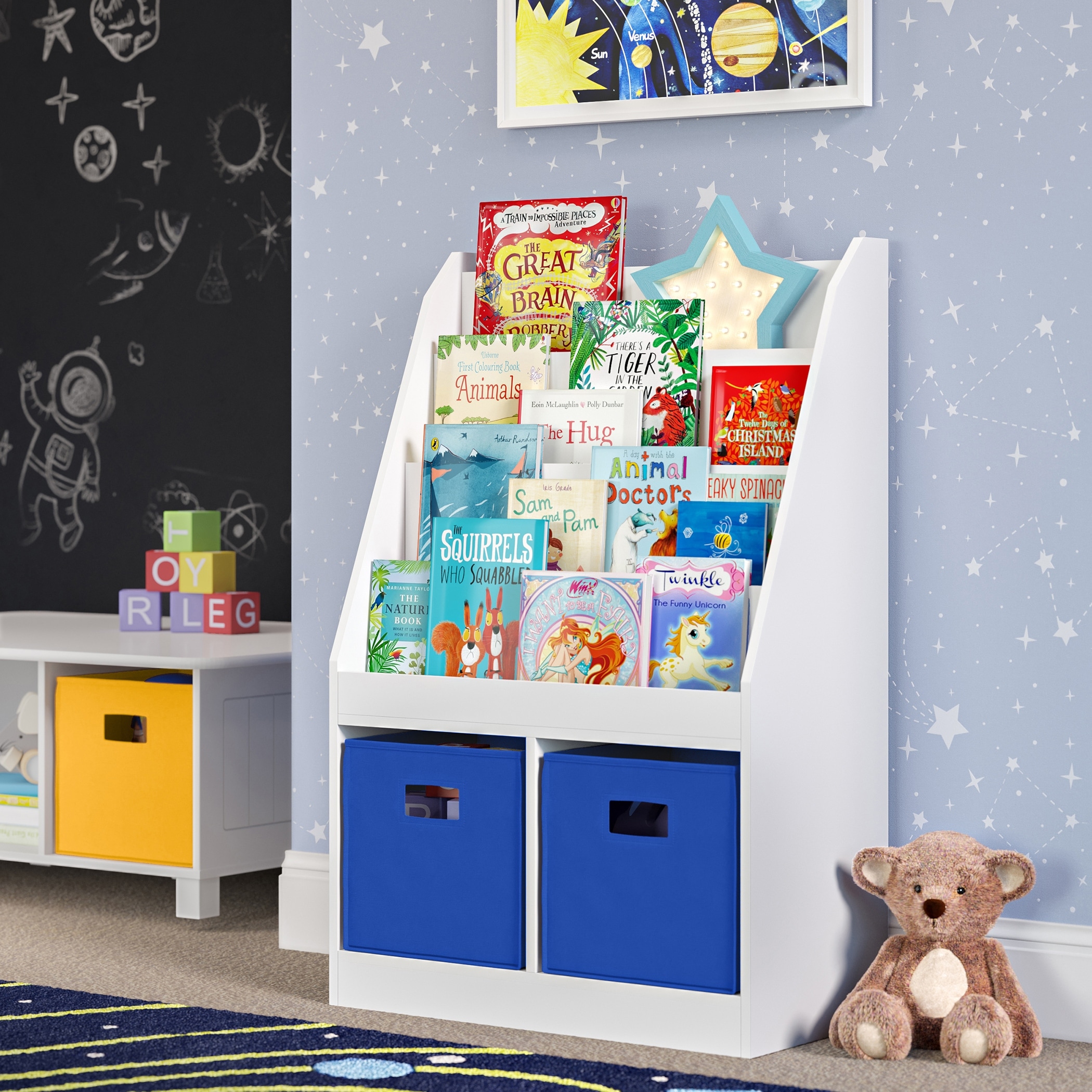 RiverRidge Kids Bookshelf and Toy Storage Organizer with 4 Racks and 2 Cubbies for Playroom, Nursery