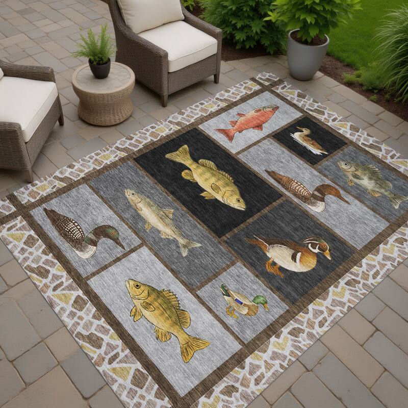 Machine Washable Indoor/ Outdoor Cabin Lodge Chantille Rug