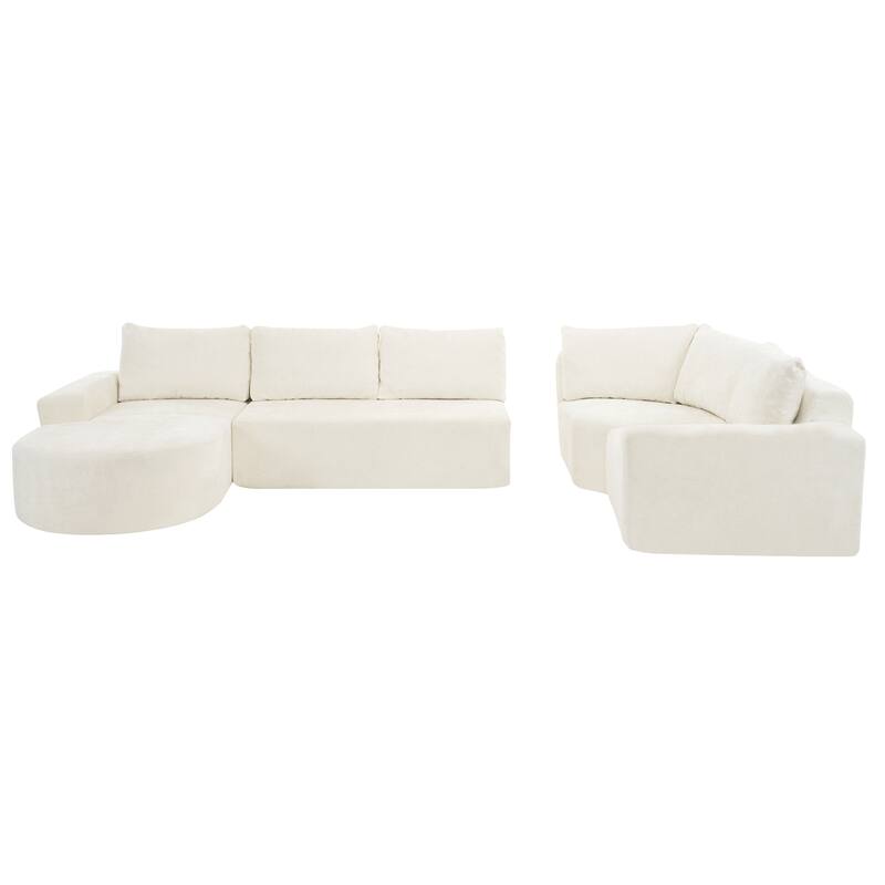 Christopher Knight Home - Cami 140.5" Chenille Upholstered U-shaped Modular Compressed Sectional Sofa with Pillows