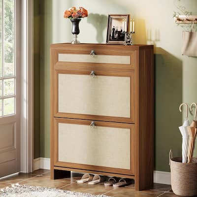 Shoe Cabinet with 2 Flip Drawers, Farmhouse Slim Shoe Storage Organizer for Entryway