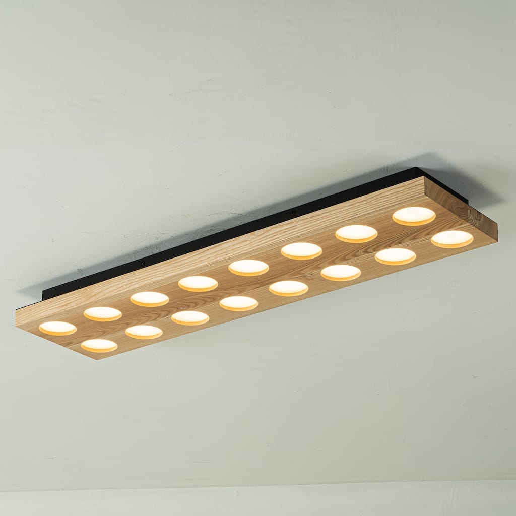 31.5" 16-Light Modern Minimalist Rectangle Wood Integrated LED Flush Mount Ceiling Light for Bedroom, Living Room