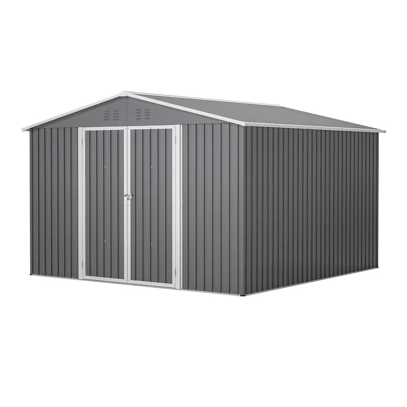 GDFStudio - Cassandra Large 10 x 10 FT Outdoor Metal Storage Shed with Lockable Doors