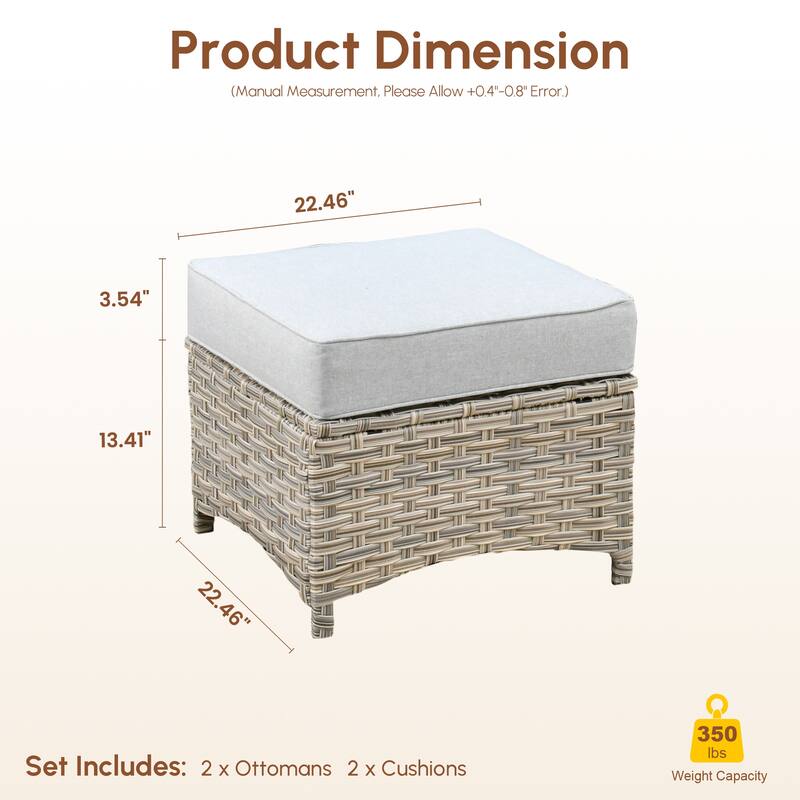 XIZZI Patio Wicker Ottoman with Cushion Outdoor Footrest