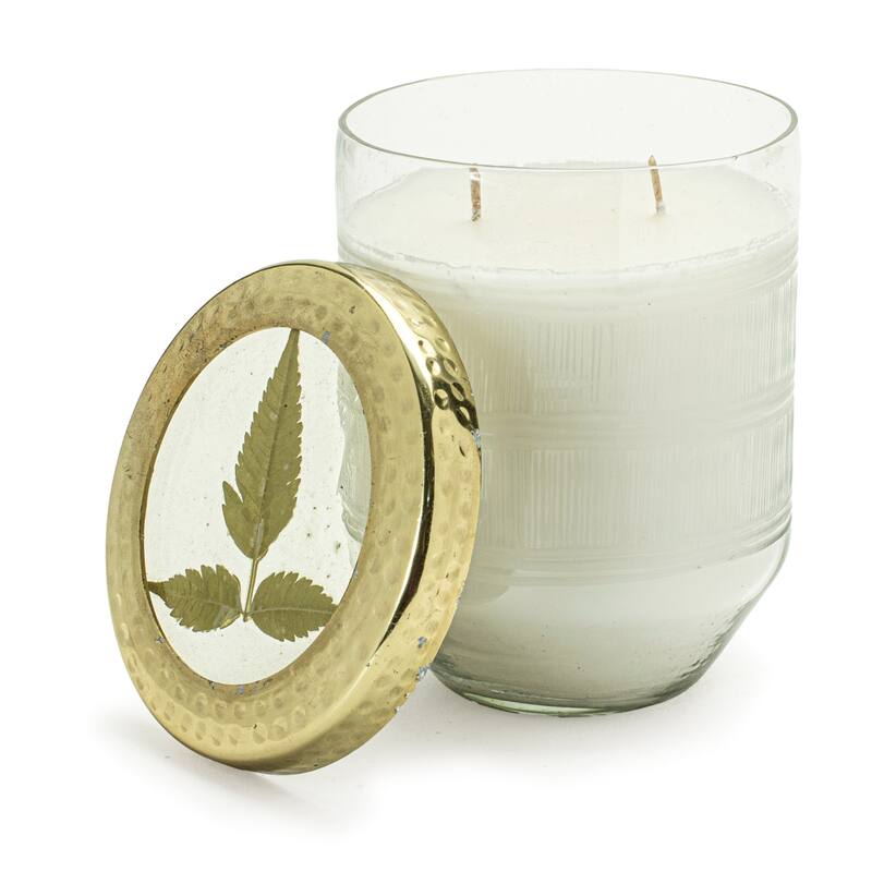 Whit Currant Scented Soy Candle with Pressed Floral Lid 5"D