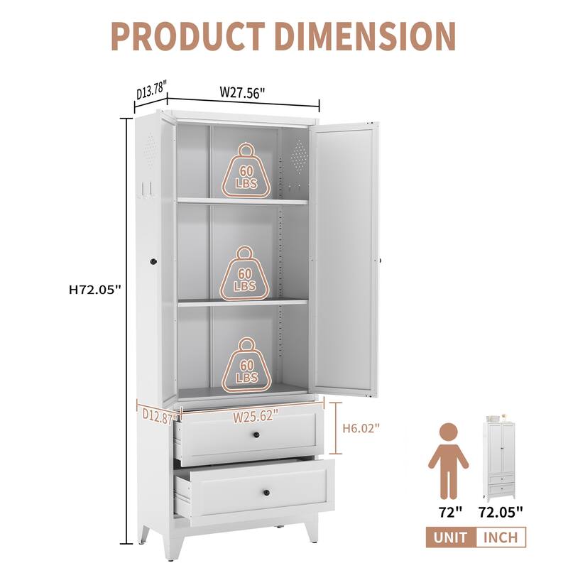 72" Pantry Kitchen Storage Cabinet with 2 Drawers & Adjustable Shelves