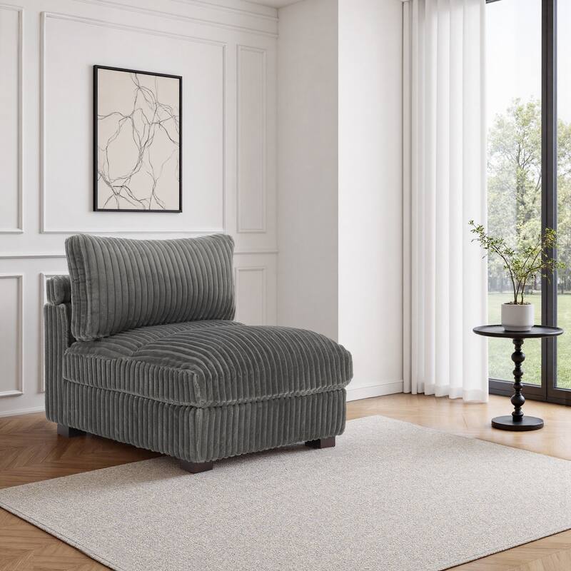 33" W Plush Corduroy Armless Chair Sectional Module with Pillows