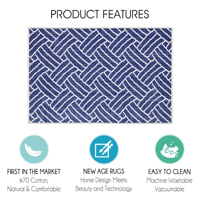 Sussexhome Heavy Duty Ultra Thin Non Slip Washable Cotton Indoor Rug - 2' x 3'