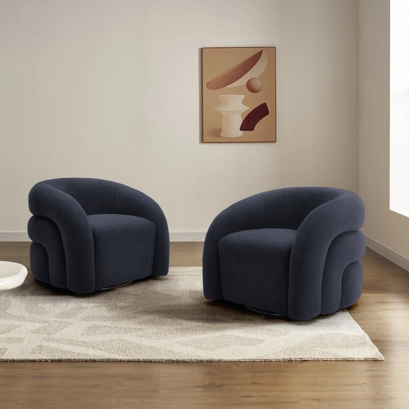 Set of 2 Boucle Upholstered Swivel Accent Barrel Chairs