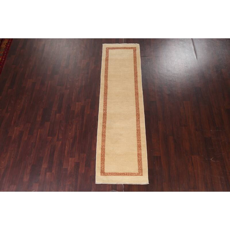 Neutral Gabbeh Kashkoli Oriental Runner Rug Wool Hand-knotted Carpet - 2'7" x 9'3"