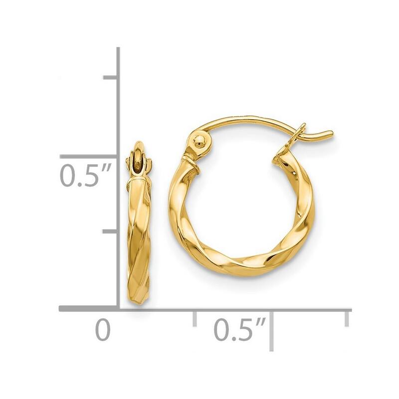 Curata 14k Yellow Gold 2x12mm Twist Polished Hoop Earrings