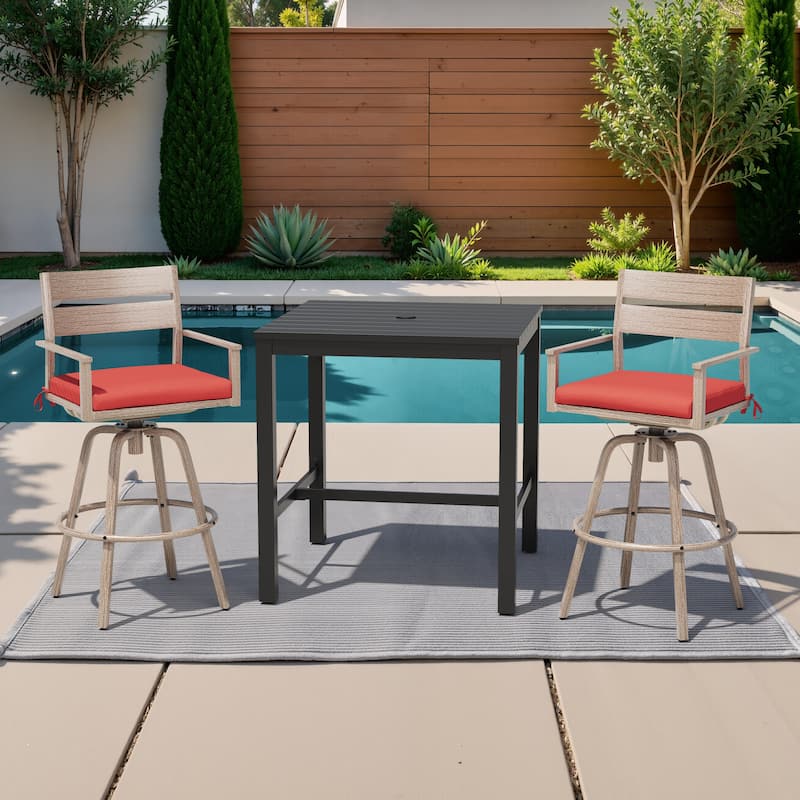 3/5-Piece Patio Aluminum Swivel Bar Stools with Sunbrella Cushion and Table Set - Red - Set of 3